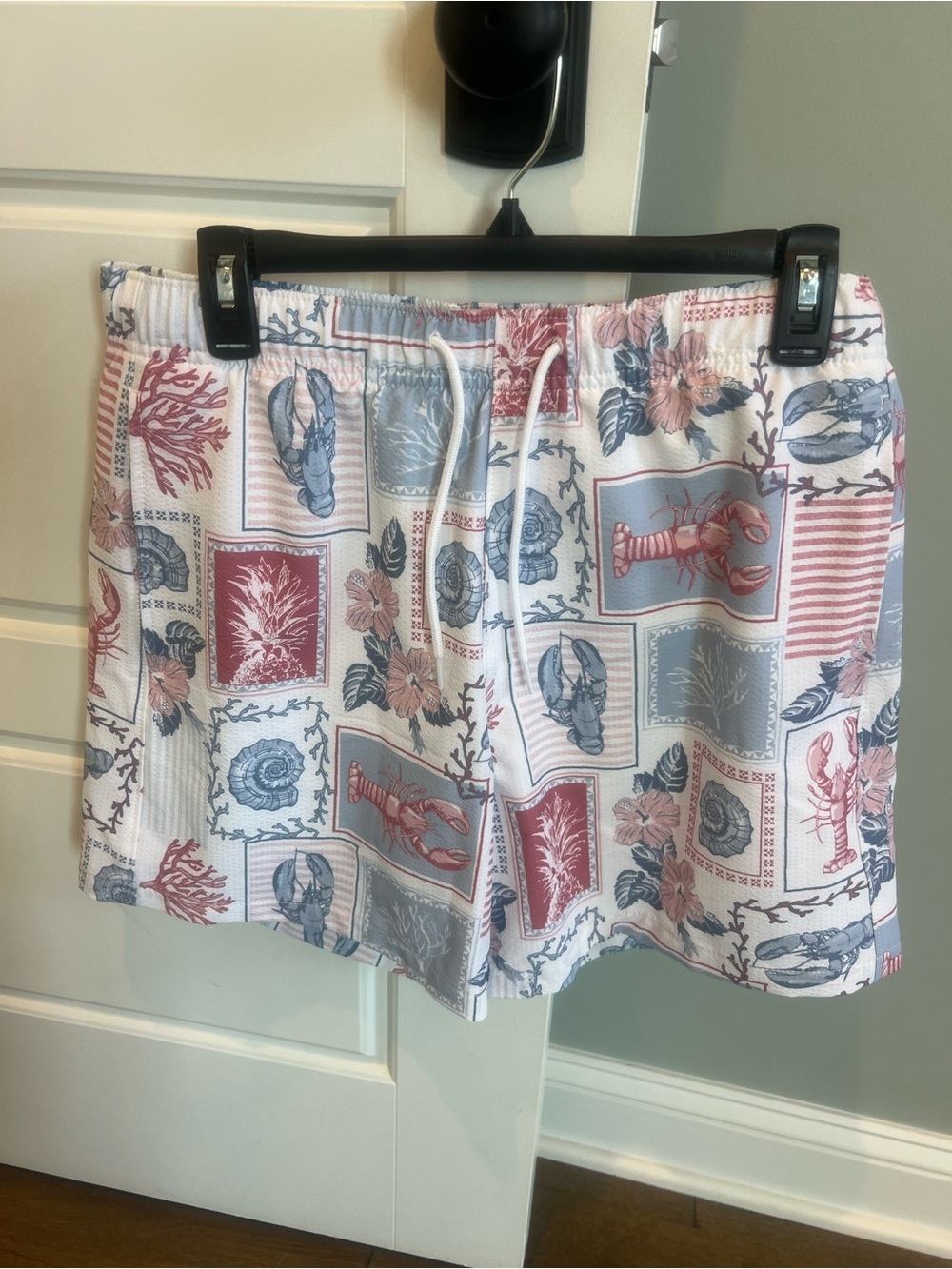 Hollister Men’s Nautical Patchwork Swim Trunks - White, Blue & Pink-Size Medium